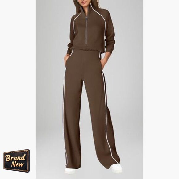 Long Sleeve Jumpsuit with Pockets, Mock Neck, Wide Leg, Travel Outfit - Picture 3 of 6